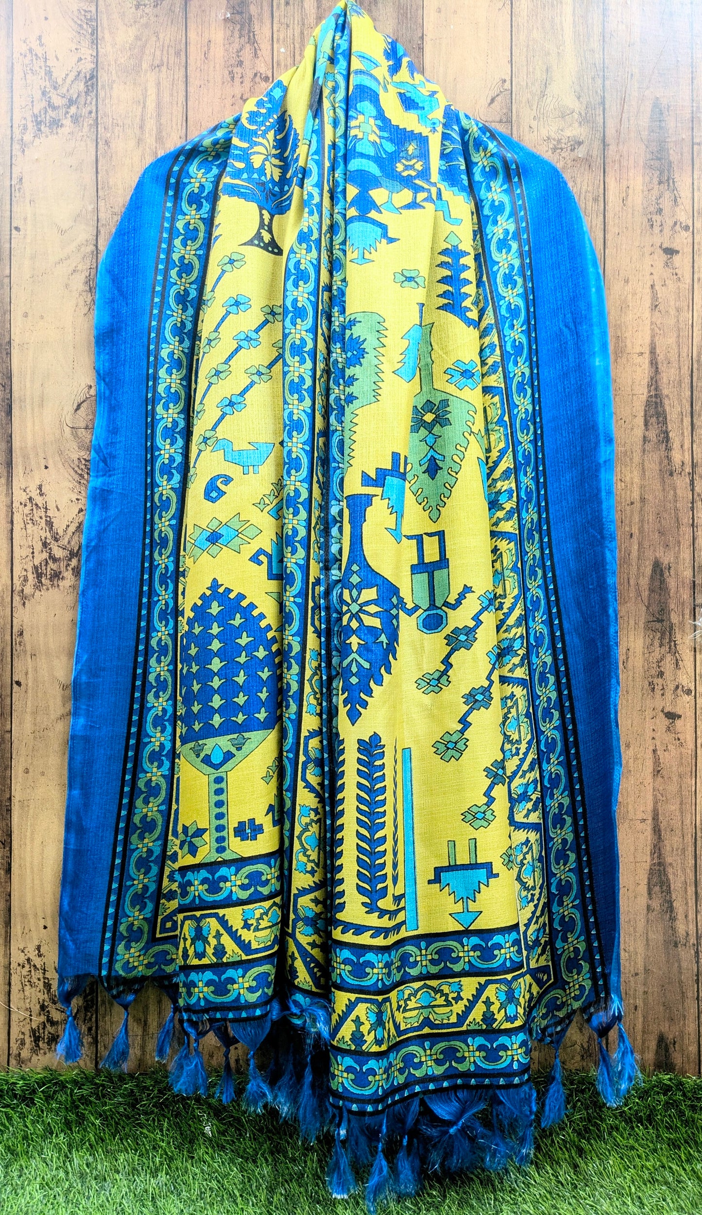 Blue Indian Kalamkari Print Dupatta, Shawl, Veil, Chunari, Salwar suit, Bridal Wear, Saree Drape, DP36