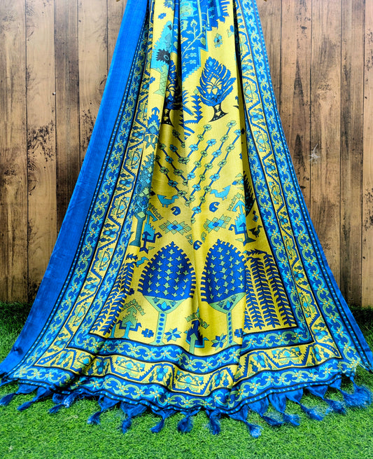 Blue Indian Kalamkari Print Dupatta, Shawl, Veil, Chunari, Salwar suit, Bridal Wear, Saree Drape, DP36