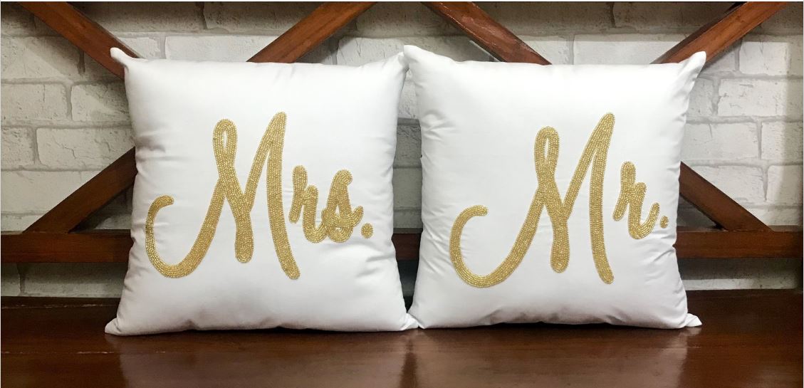 Mr. and Mrs. His and Hers Pillow Set, Wedding Gift for Couple, Anniversary Gift, Wedding Shower Gift, Gift for Bride, Gift for Her.