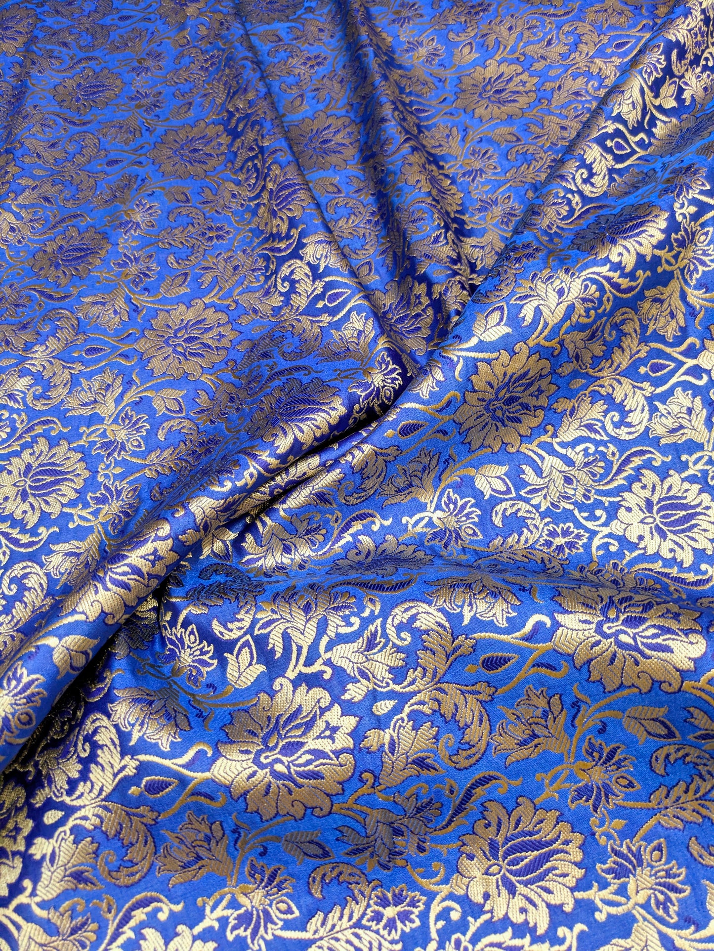 Indian Banarasi Brocade fabric, Royal Blue and Gold Jacquard fabric, Home décor fabric, Rayon silk brocade, Historical fabric, Theatre costume, Party fabric - NFAF04