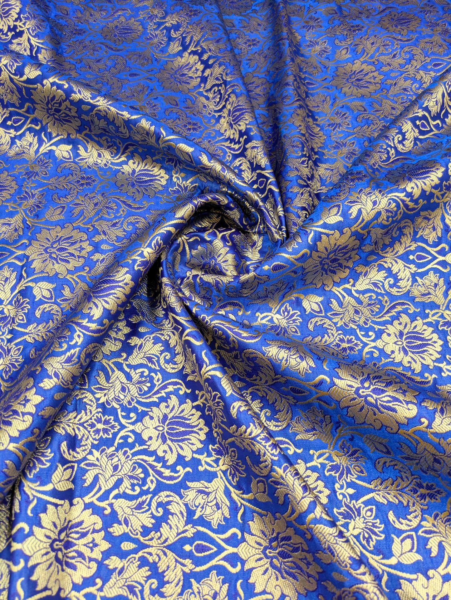 Indian Banarasi Brocade fabric, Royal Blue and Gold Jacquard fabric, Home décor fabric, Rayon silk brocade, Historical fabric, Theatre costume, Party fabric - NFAF04
