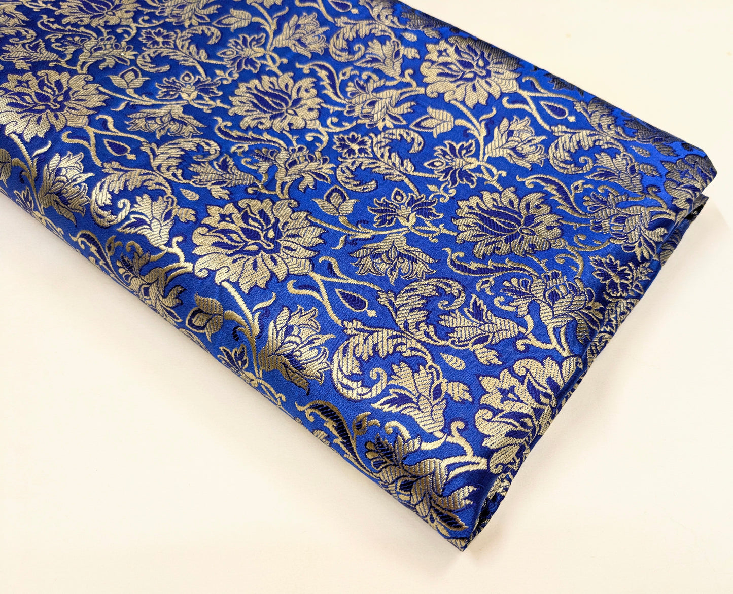 Indian Banarasi Brocade fabric, Royal Blue and Gold Jacquard fabric, Home décor fabric, Rayon silk brocade, Historical fabric, Theatre costume, Party fabric - NFAF04