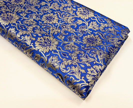 Indian Banarasi Brocade fabric, Royal Blue and Gold Jacquard fabric, Home décor fabric, Rayon silk brocade, Historical fabric, Theatre costume, Party fabric - NFAF04