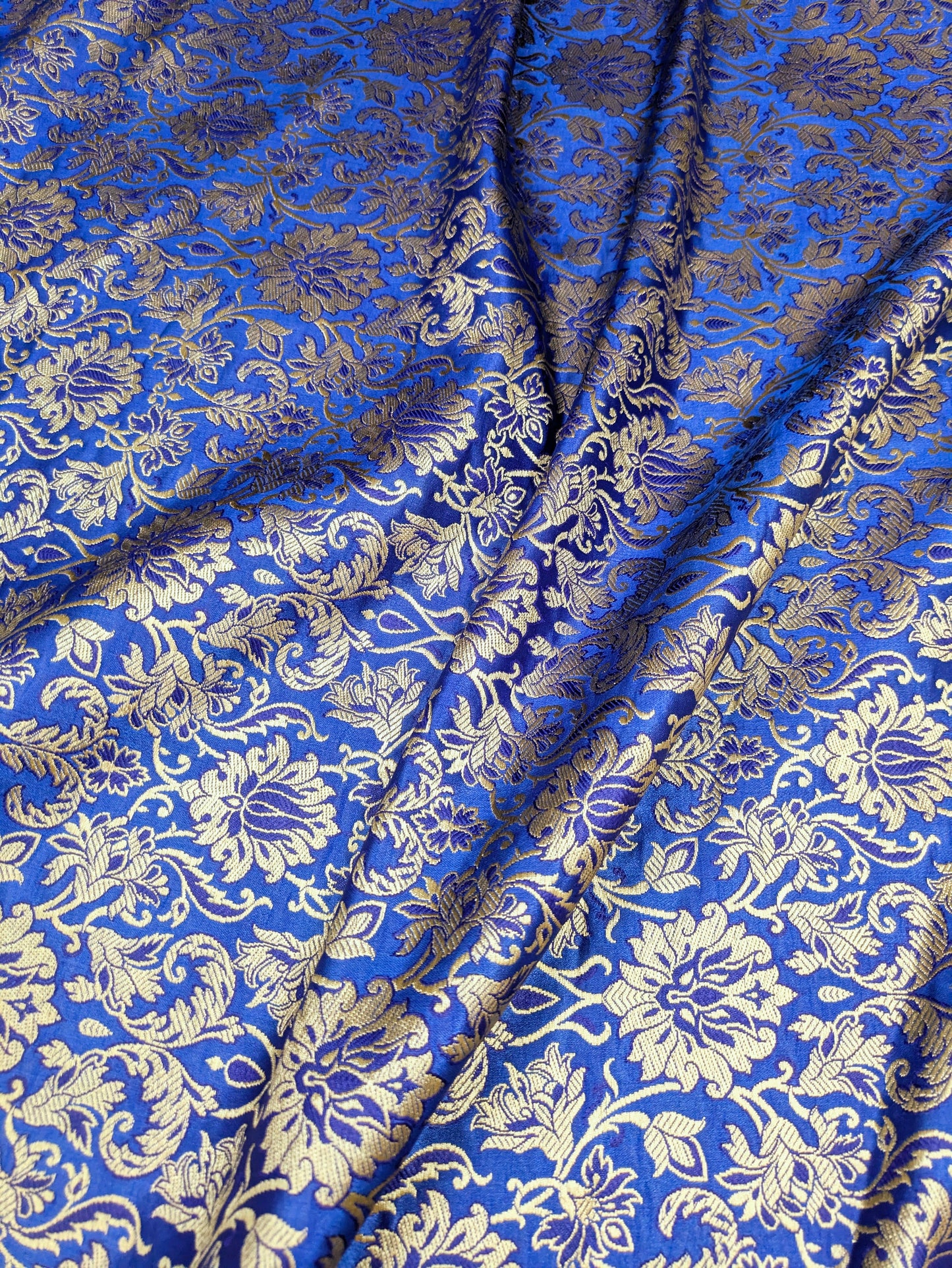 Indian Banarasi Brocade fabric, Royal Blue and Gold Jacquard fabric, Home décor fabric, Rayon silk brocade, Historical fabric, Theatre costume, Party fabric - NFAF04