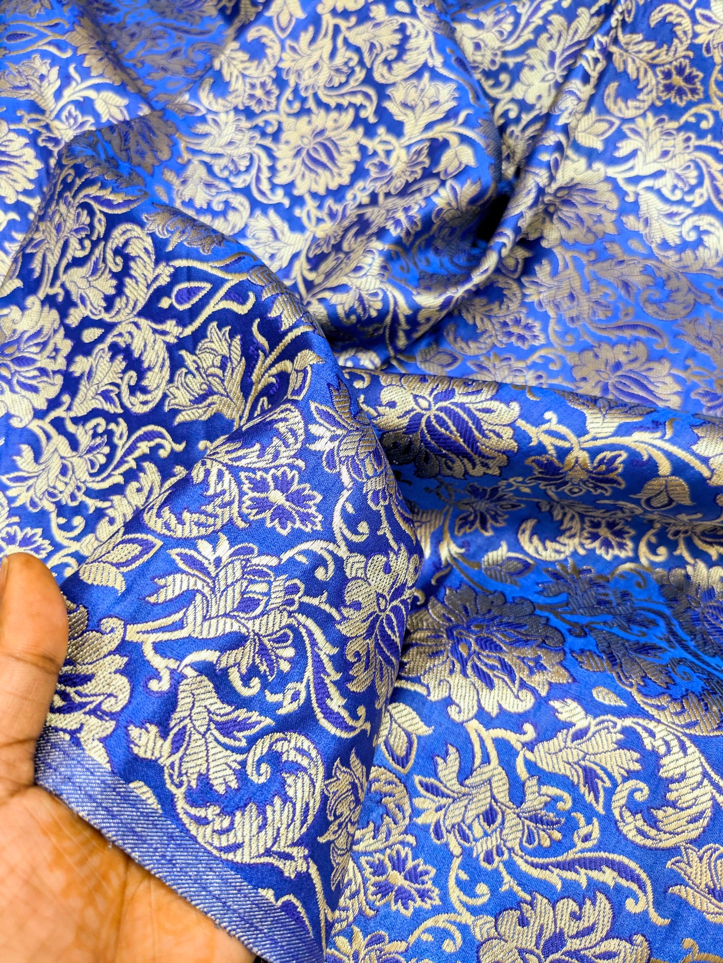 Indian Banarasi Brocade fabric, Royal Blue and Gold Jacquard fabric, Home décor fabric, Rayon silk brocade, Historical fabric, Theatre costume, Party fabric - NFAF04