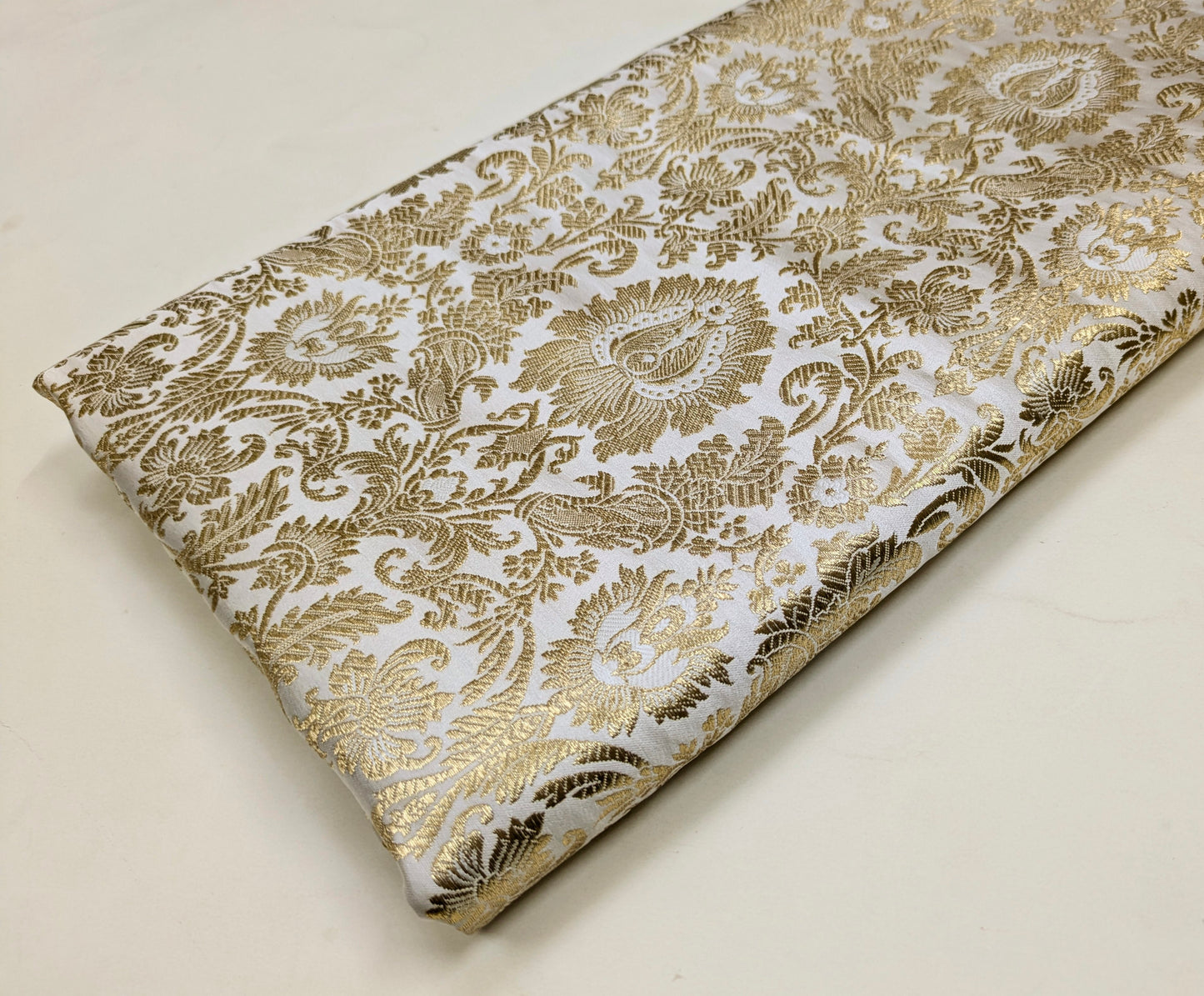 Gold Brocade fabric Jacquard damask fabric White Wedding bridal fabric Home decor fabric silk dress Brocade Fabric by the yard- NFAF01