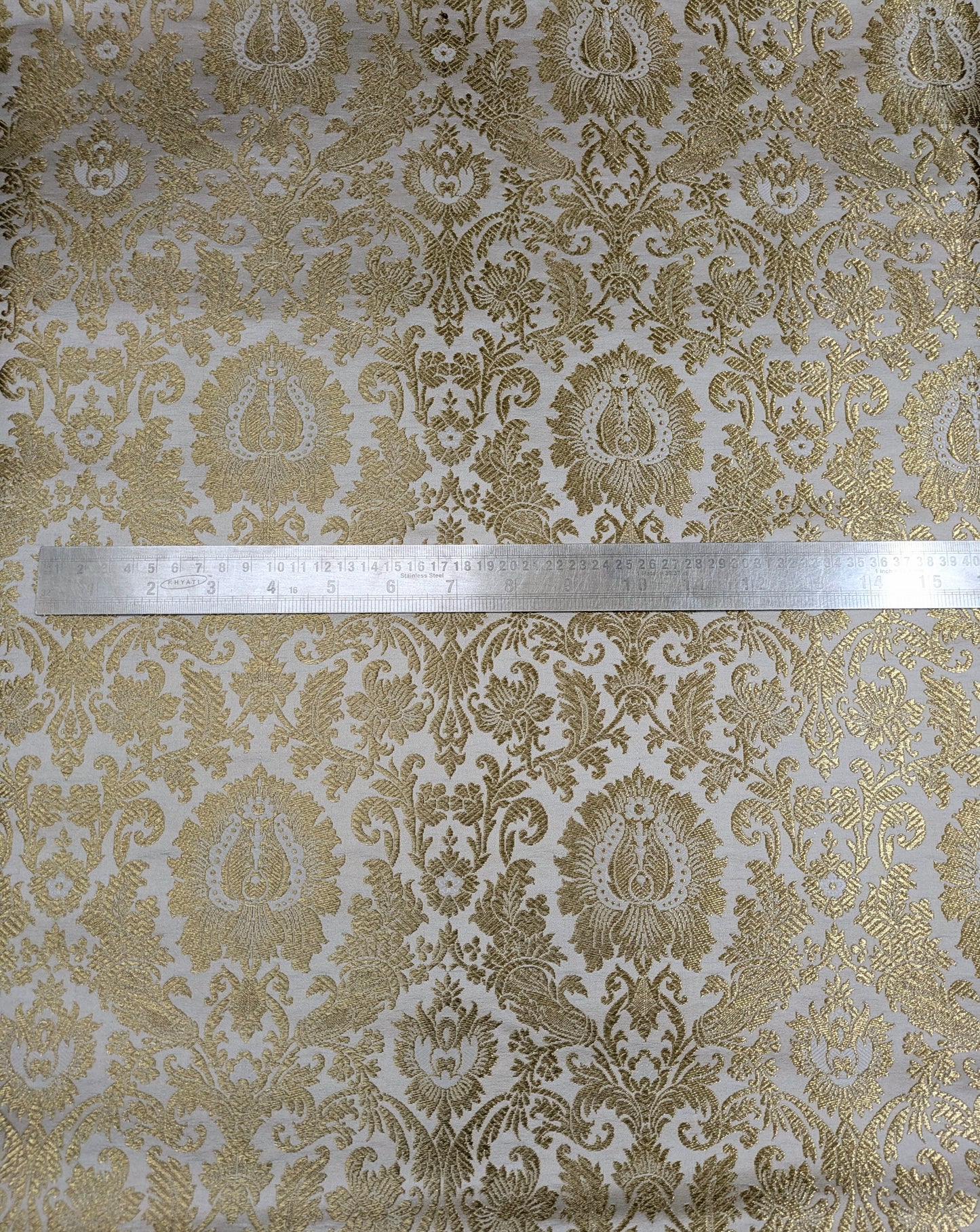 Gold Brocade fabric Jacquard damask fabric White Wedding bridal fabric Home decor fabric silk dress Brocade Fabric by the yard- NFAF01