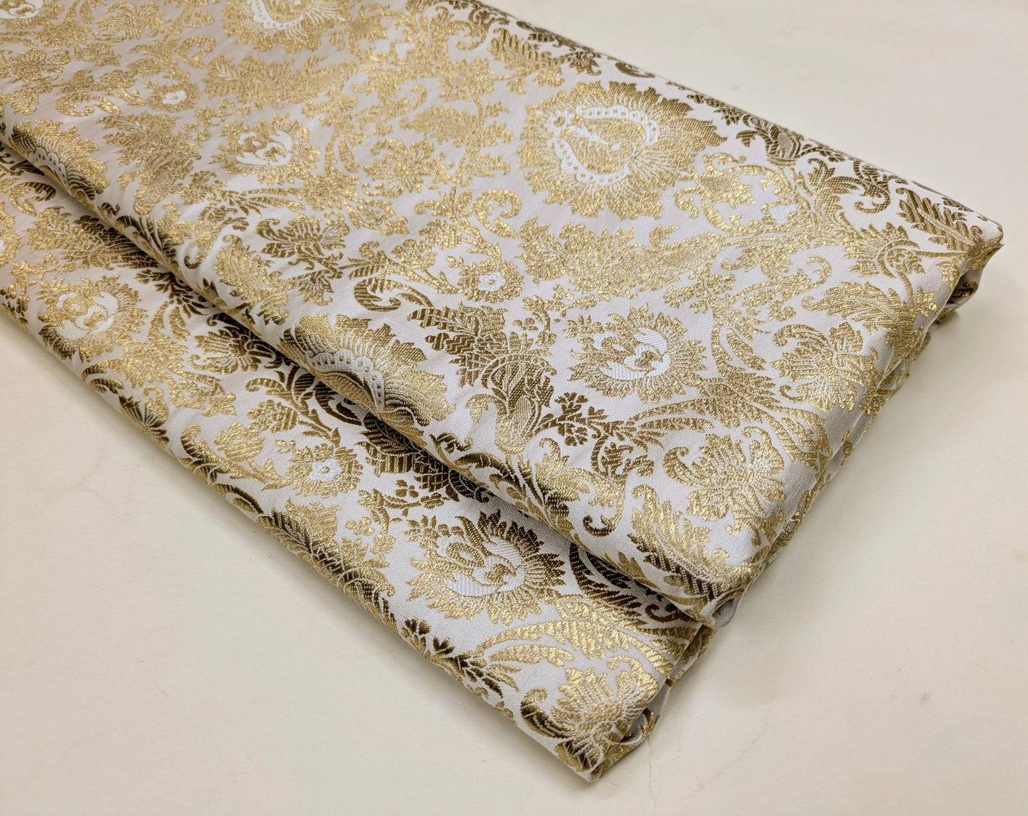 Gold Brocade fabric Jacquard damask fabric White Wedding bridal fabric Home decor fabric silk dress Brocade Fabric by the yard- NFAF01