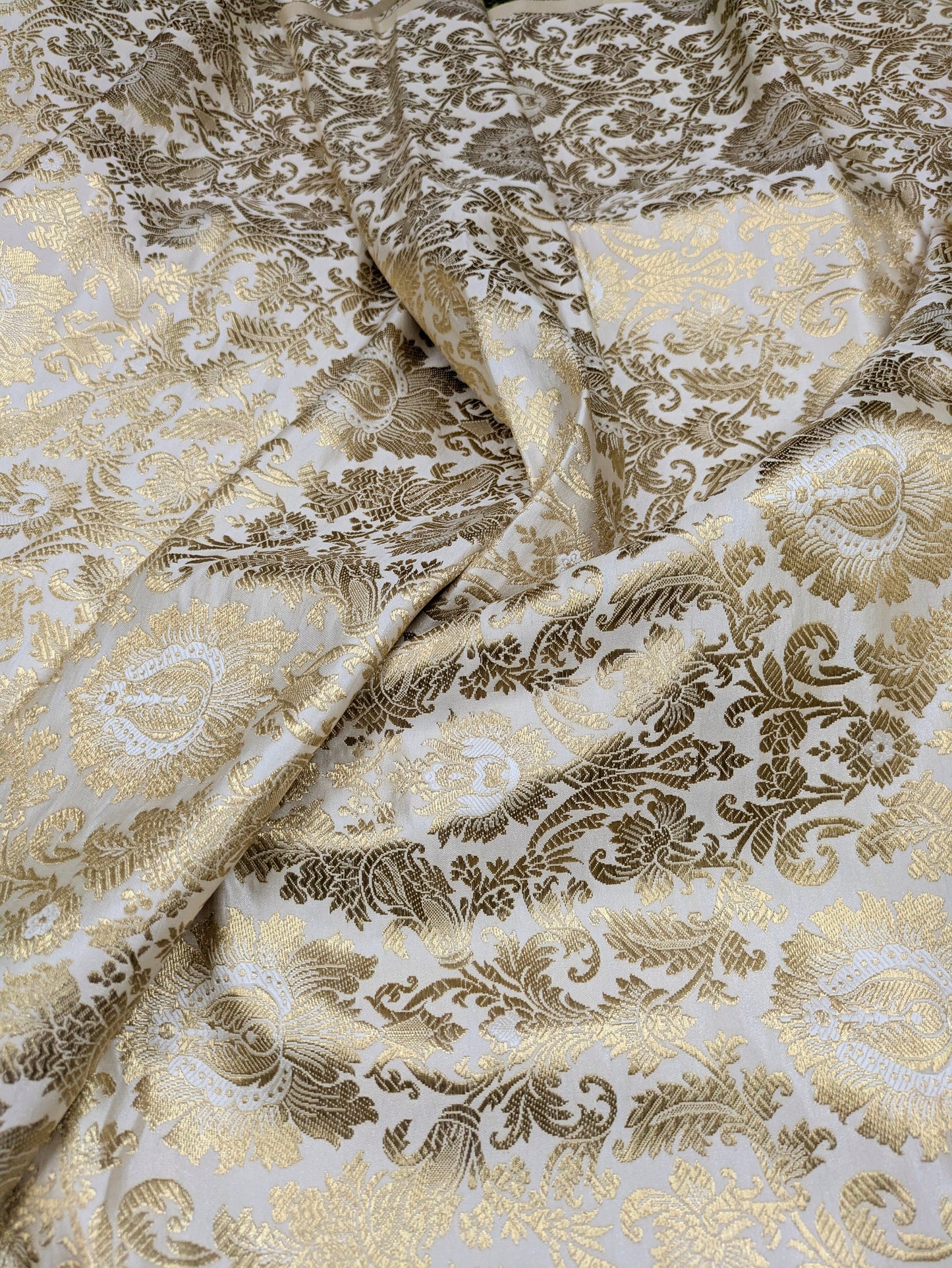 Gold Brocade fabric Jacquard damask fabric White Wedding bridal fabric Home decor fabric silk dress Brocade Fabric by the yard- NFAF01