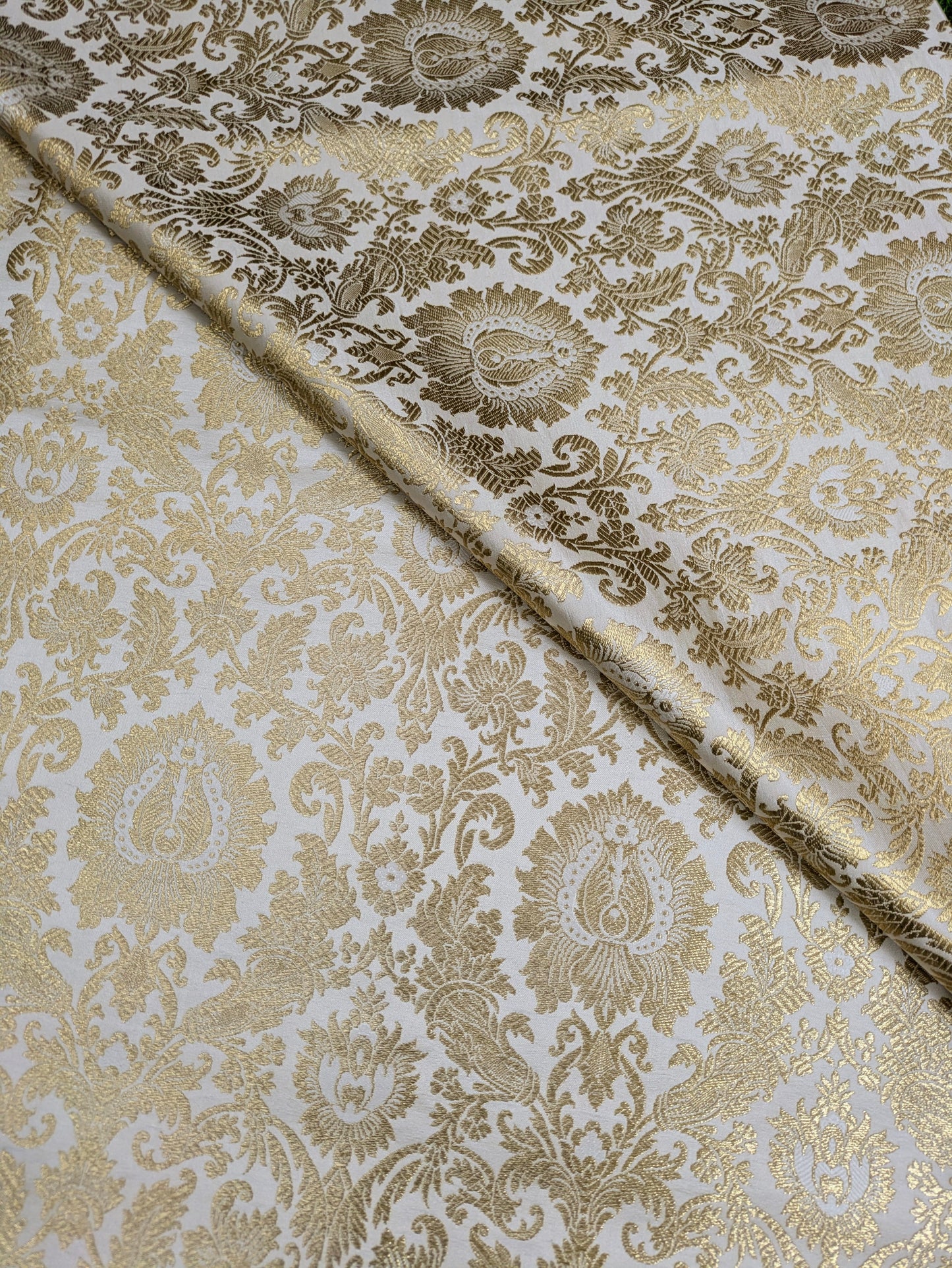 Gold Brocade fabric Jacquard damask fabric White Wedding bridal fabric Home decor fabric silk dress Brocade Fabric by the yard- NFAF01