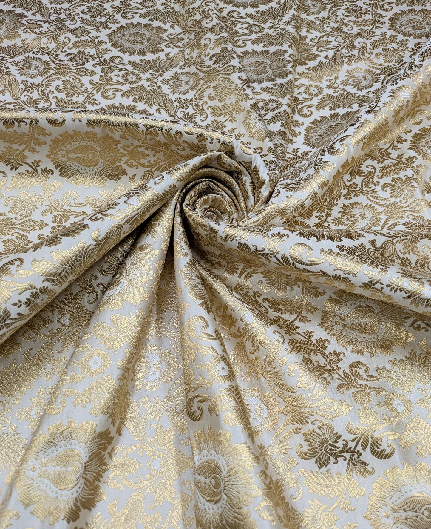 Gold Brocade fabric Jacquard damask fabric White Wedding bridal fabric Home decor fabric silk dress Brocade Fabric by the yard- NFAF01