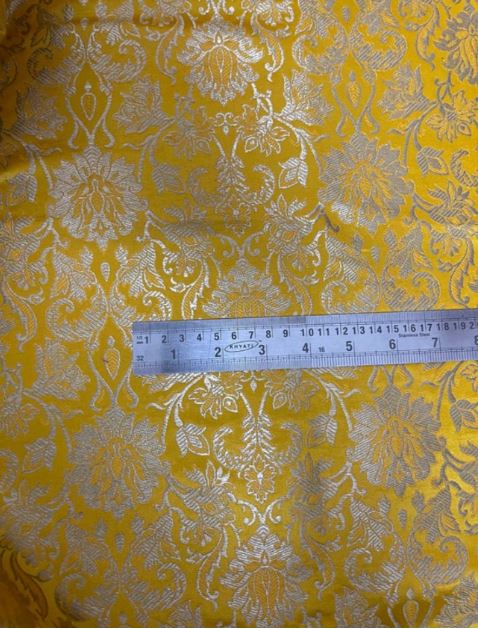 Indian Banarasi Brocade fabric in Yellow and Gold color,  Multiple lengths will come in a continuous piece - NF02