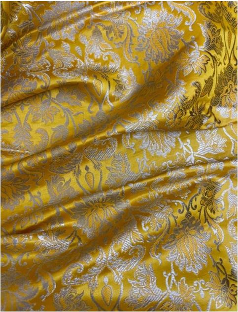 Indian Banarasi Brocade fabric in Yellow and Gold color,  Multiple lengths will come in a continuous piece - NF02