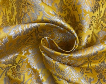 Indian Banarasi Brocade fabric in Yellow and Gold color,  Multiple lengths will come in a continuous piece - NF02