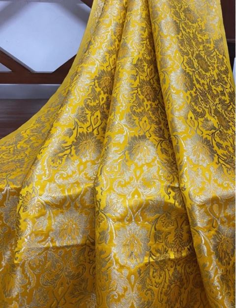 Indian Banarasi Brocade fabric in Yellow and Gold color,  Multiple lengths will come in a continuous piece - NF02