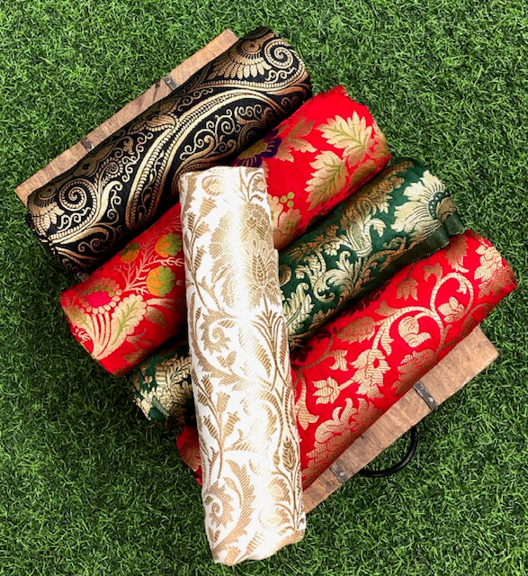 5 pcs Bundle Brocade Fabrics, assorted brocade fabric bundle, Banarasi fabric - NF03