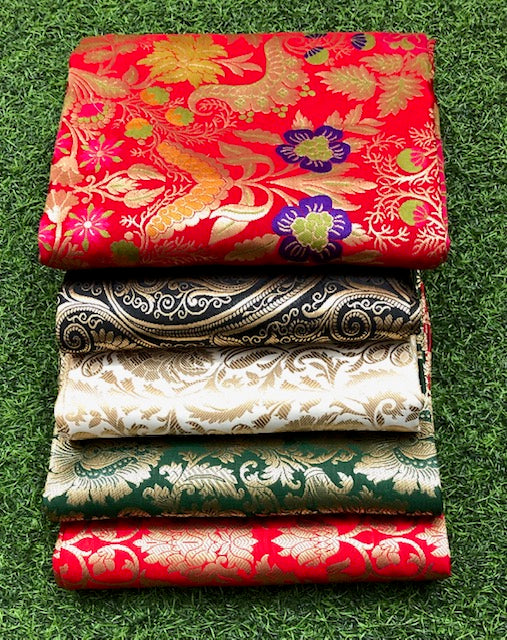 5 pcs Bundle Brocade Fabrics, assorted brocade fabric bundle, Banarasi fabric - NF03