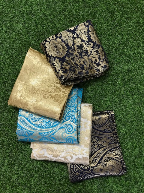 5 pcs Bundle Brocade Fabrics, assorted brocade fabric bundle, Banarasi fabric - NF07