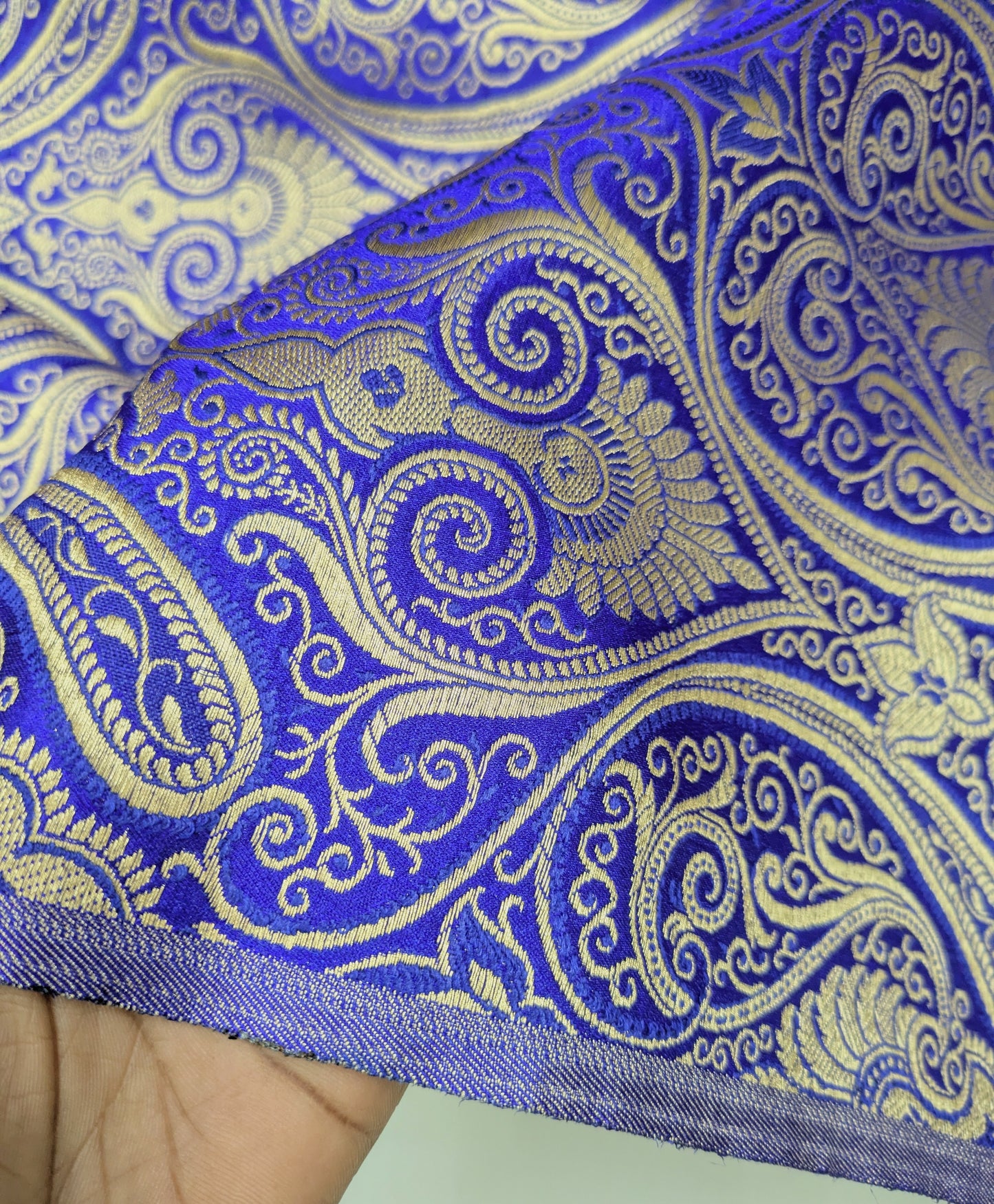 Brocade fabric by the yard Jacquard damask Blue Gold Brocade fabric Wedding dress Bridal Brocade Fabric Luxury Decor Upholstery brocade NFAF53
