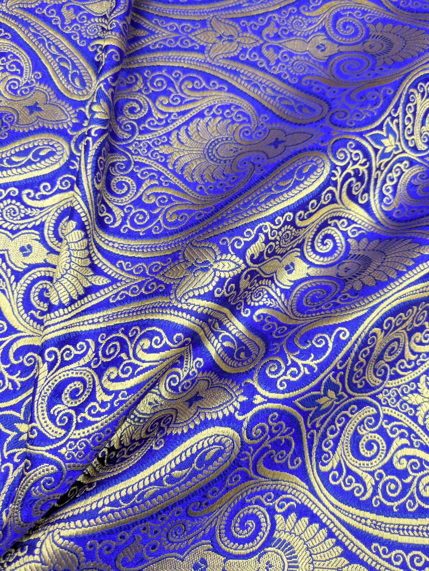 Brocade fabric by the yard Jacquard damask Blue Gold Brocade fabric Wedding dress Bridal Brocade Fabric Luxury Decor Upholstery brocade NFAF53