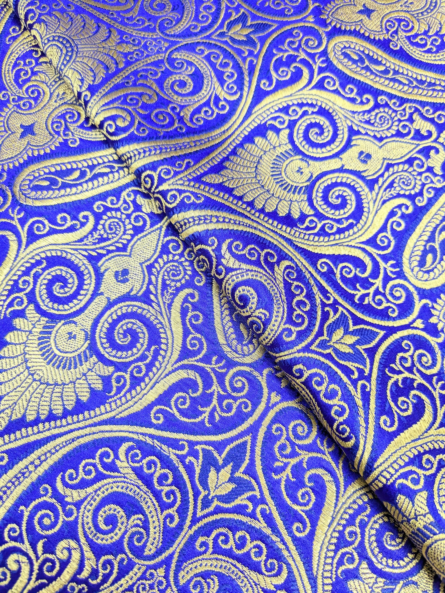 Brocade fabric by the yard Jacquard damask Blue Gold Brocade fabric Wedding dress Bridal Brocade Fabric Luxury Decor Upholstery brocade NFAF53