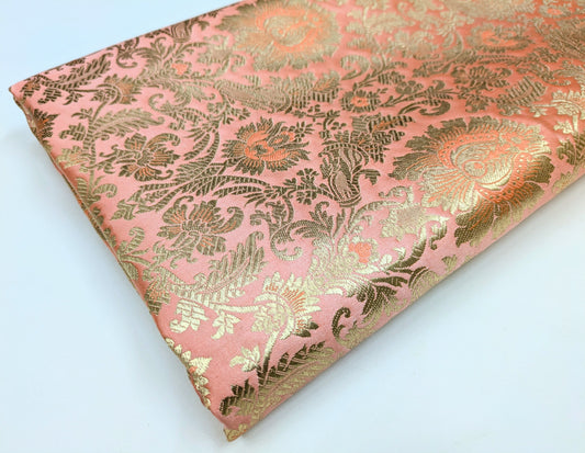 Indian Brocade fabric Jacquard damask fabric Peach Gold fabric Wedding bridal fabric Luxury dress fabric Upholstery fabric by the yard - NFAF05