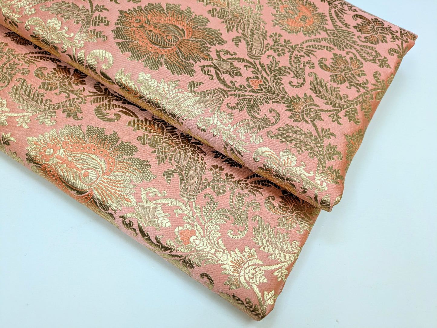 Indian Brocade fabric Jacquard damask fabric Peach Gold fabric Wedding bridal fabric Luxury dress fabric Upholstery fabric by the yard - NFAF05