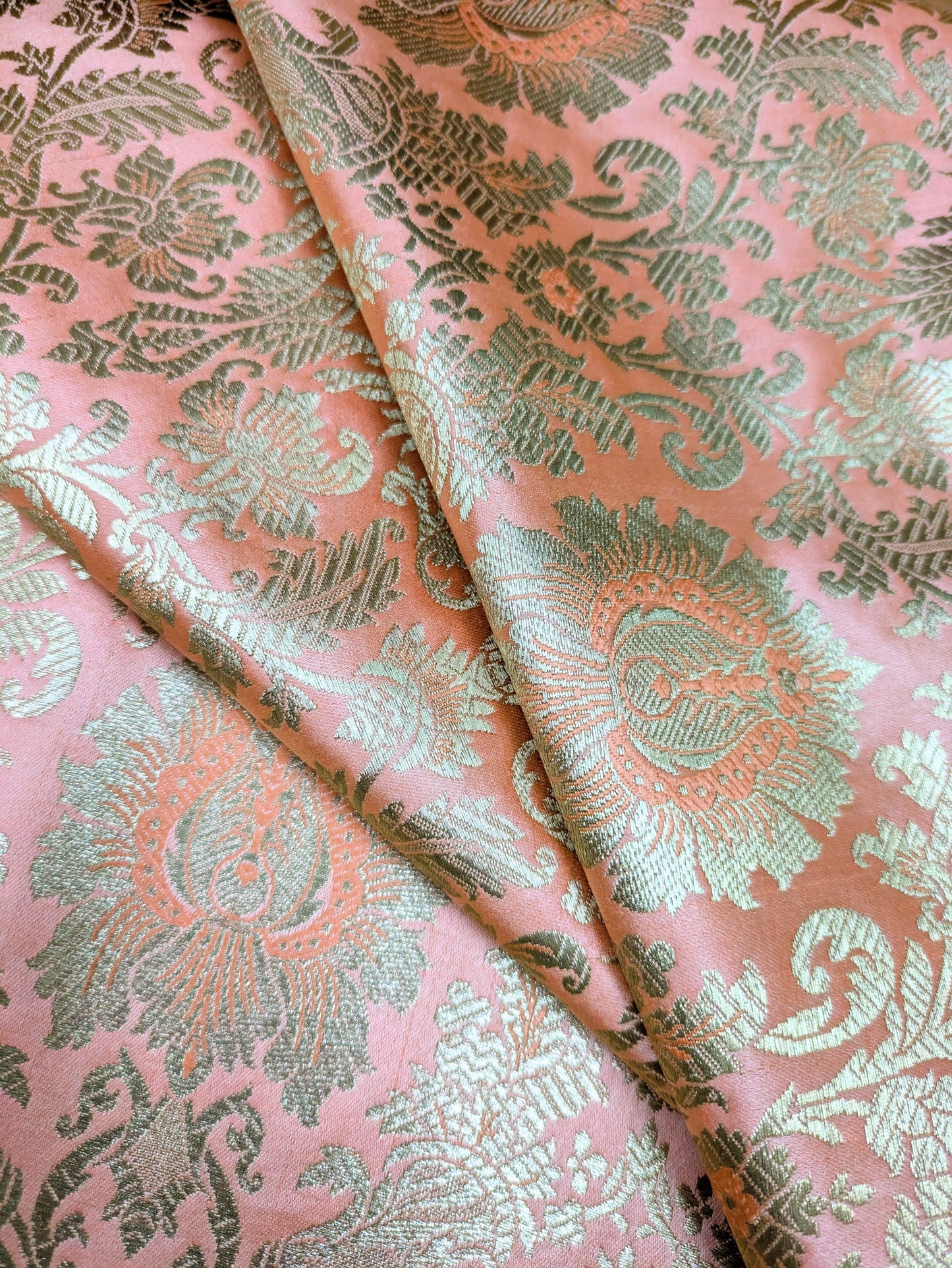 Indian Brocade fabric Jacquard damask fabric Peach Gold fabric Wedding bridal fabric Luxury dress fabric Upholstery fabric by the yard - NFAF05