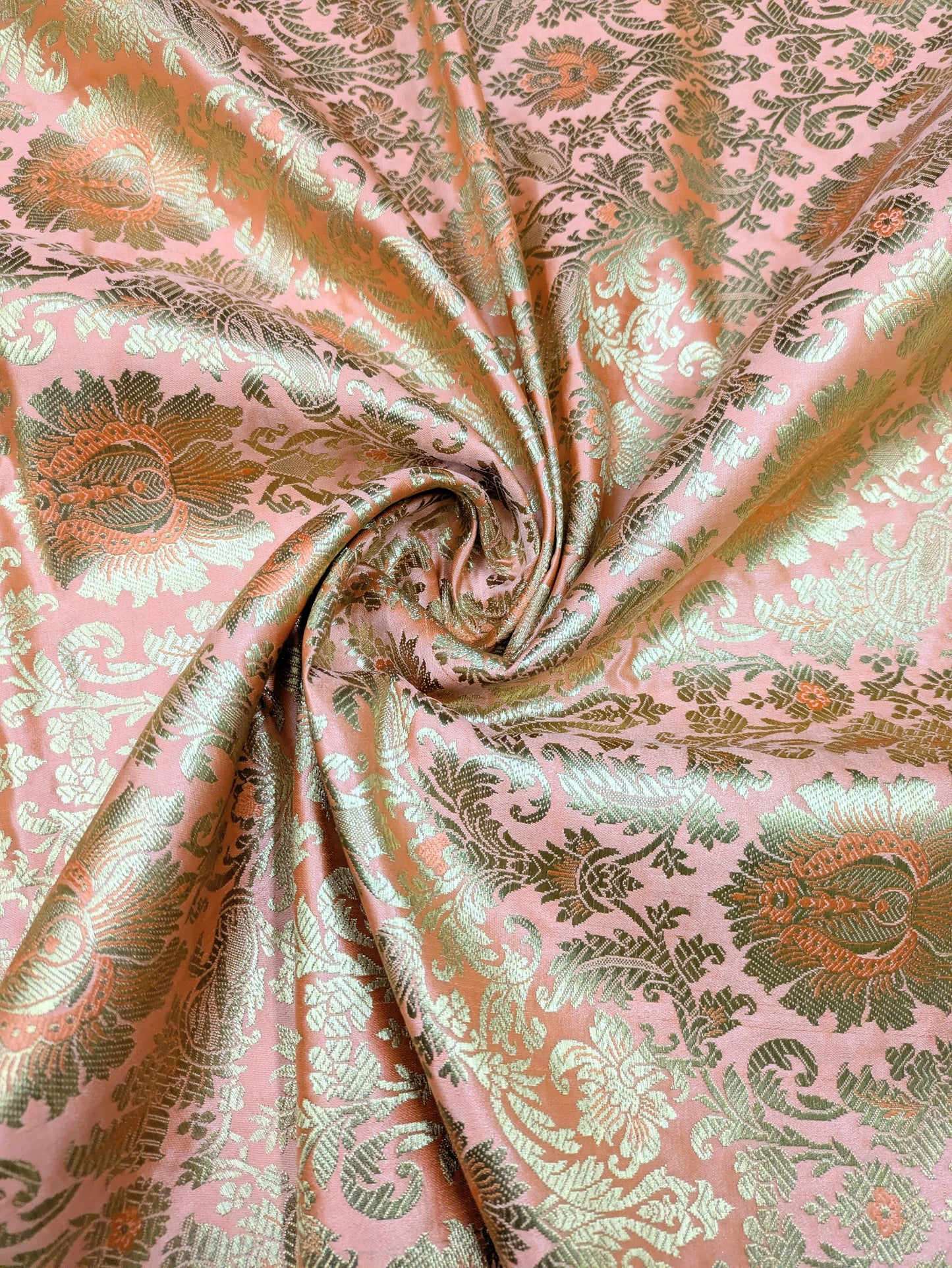 Indian Brocade fabric Jacquard damask fabric Peach Gold fabric Wedding bridal fabric Luxury dress fabric Upholstery fabric by the yard - NFAF05