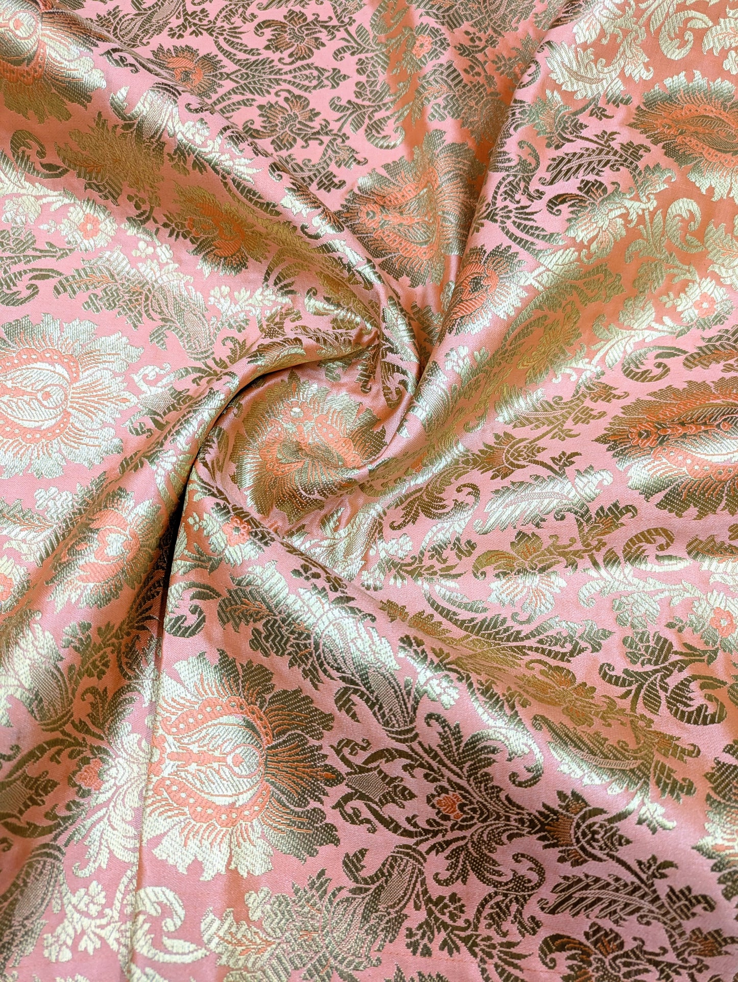 Indian Brocade fabric Jacquard damask fabric Peach Gold fabric Wedding bridal fabric Luxury dress fabric Upholstery fabric by the yard - NFAF05