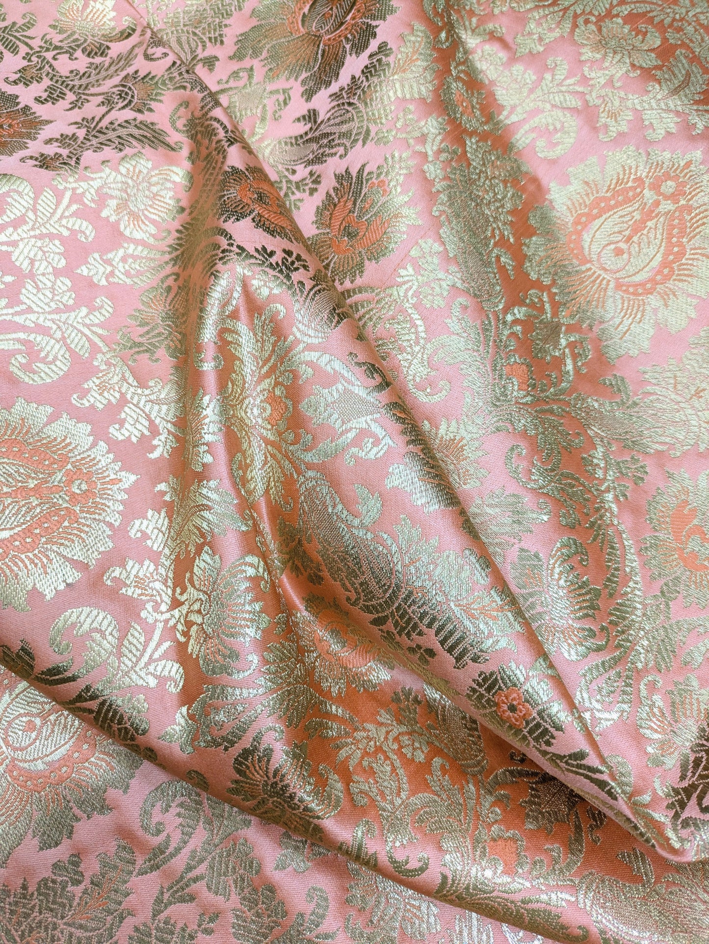 Indian Brocade fabric Jacquard damask fabric Peach Gold fabric Wedding bridal fabric Luxury dress fabric Upholstery fabric by the yard - NFAF05