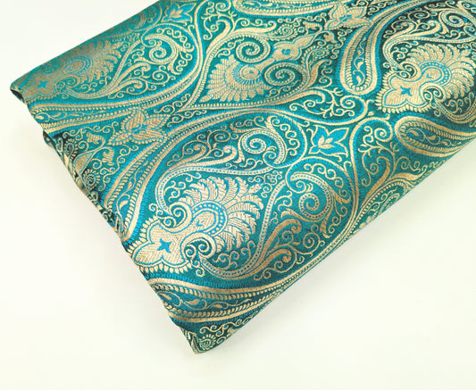 Brocade fabric by the yard Jacquard damask Green Gold Brocade fabric Wedding dress Bridal Brocade Fabric Luxury Decor Upholstery brocade NFAF52