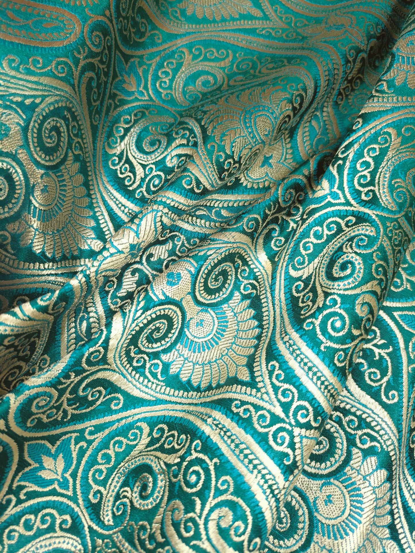Brocade fabric by the yard Jacquard damask Green Gold Brocade fabric Wedding dress Bridal Brocade Fabric Luxury Decor Upholstery brocade NFAF52