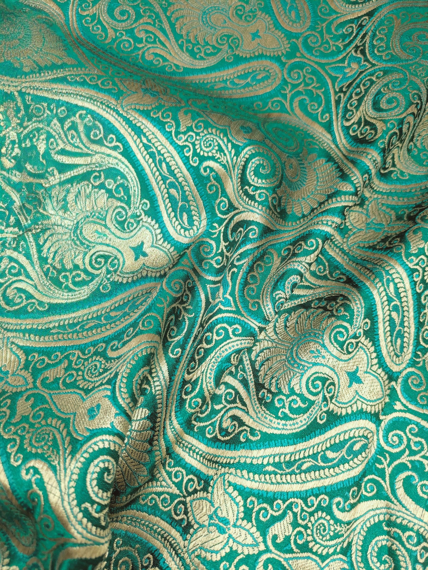 Brocade fabric by the yard Jacquard damask Green Gold Brocade fabric Wedding dress Bridal Brocade Fabric Luxury Decor Upholstery brocade NFAF52