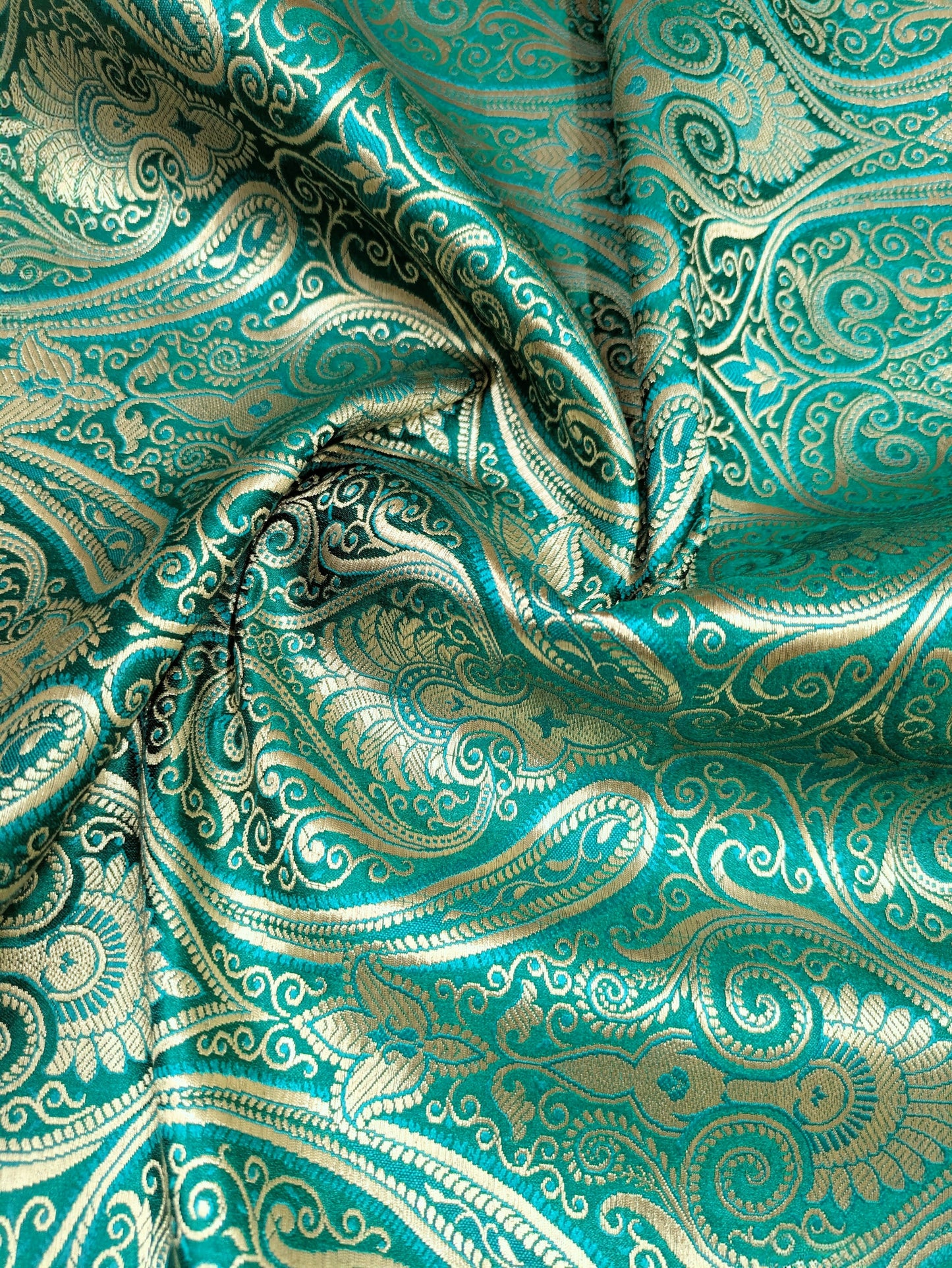 Brocade fabric by the yard Jacquard damask Green Gold Brocade fabric Wedding dress Bridal Brocade Fabric Luxury Decor Upholstery brocade NFAF52