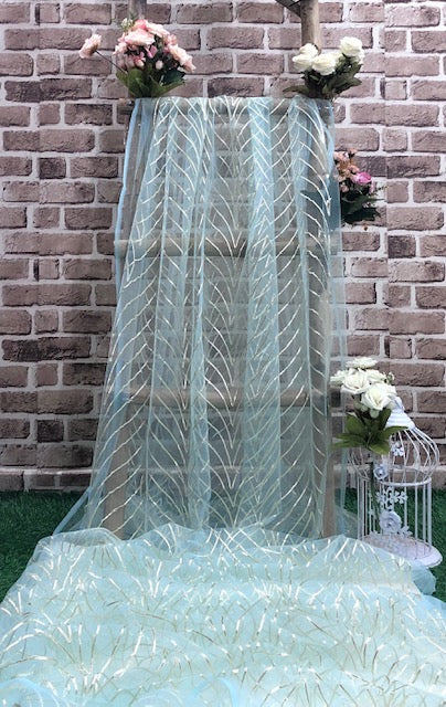 Aqua Gota patti , Mesh, Net, Tulle Indian Fabric, Bridal Wedding Dress Fabric, Multiple lengths will come in the continuous piece - NF1028