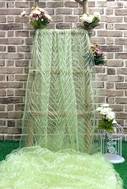 Lime Net Tulle Gota patti Indian Fabric  Bridal Wedding Fabric, Multiple lengths will come in the continuous piece  - NF1029