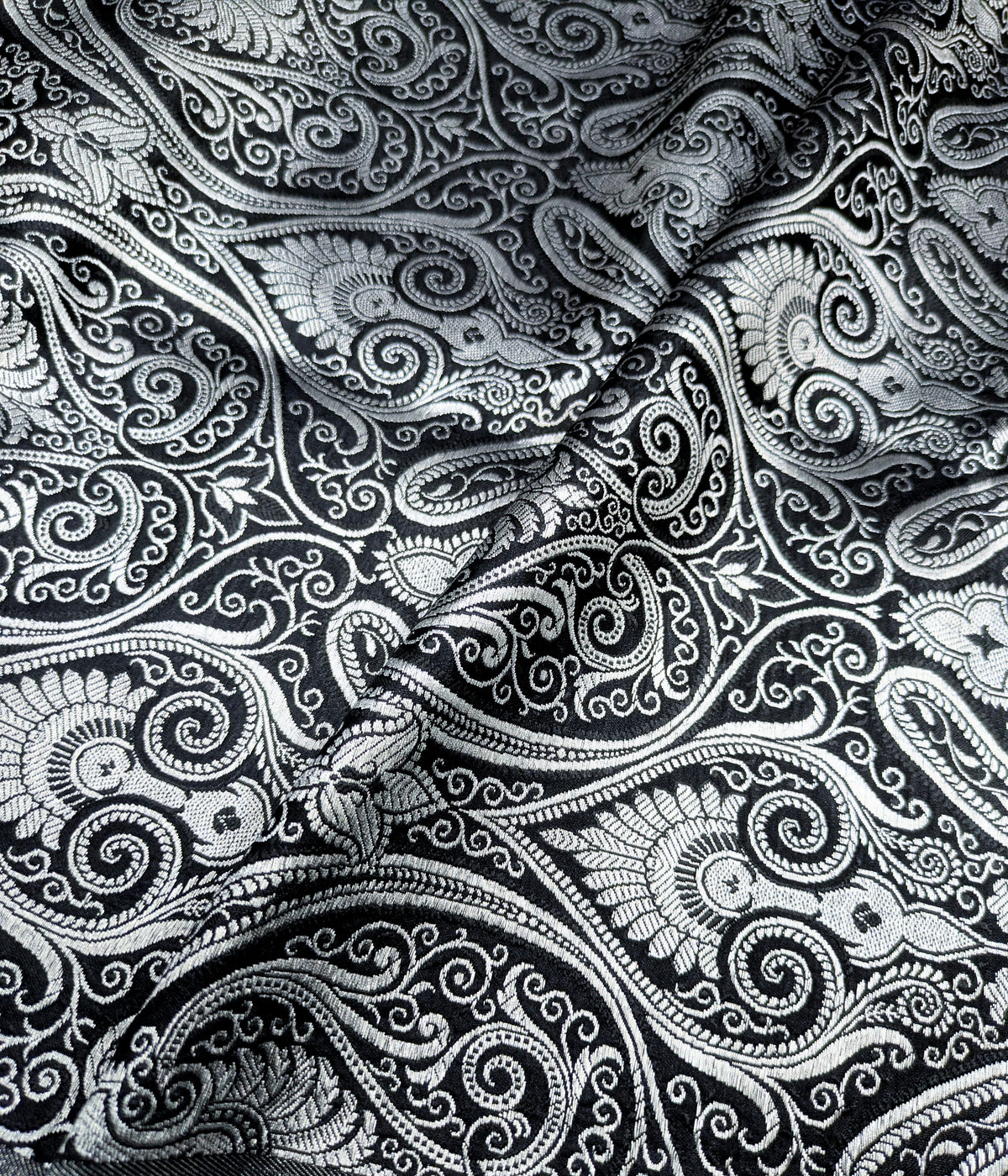 Indian Brocade Fabric Black Silver Jacquard fabric Luxury Apparel Fabric Wedding Dress fabric Craft Fabric by the yard/meter - NFAF103