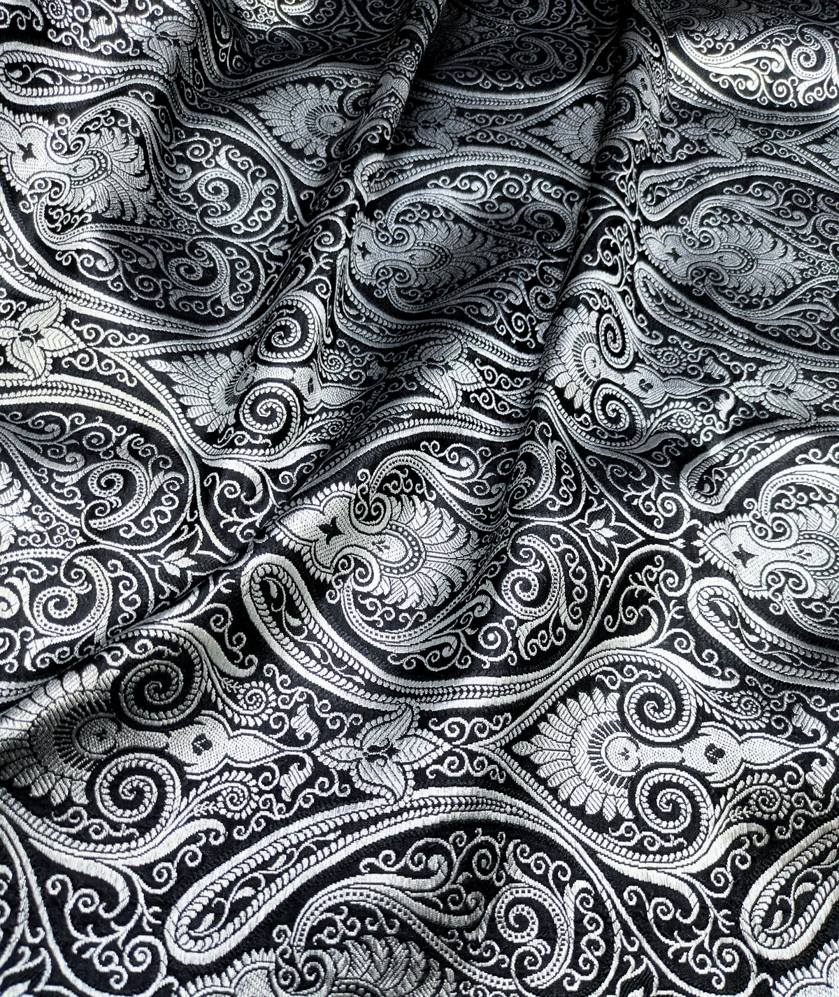Indian Brocade Fabric Black Silver Jacquard fabric Luxury Apparel Fabric Wedding Dress fabric Craft Fabric by the yard/meter - NFAF103