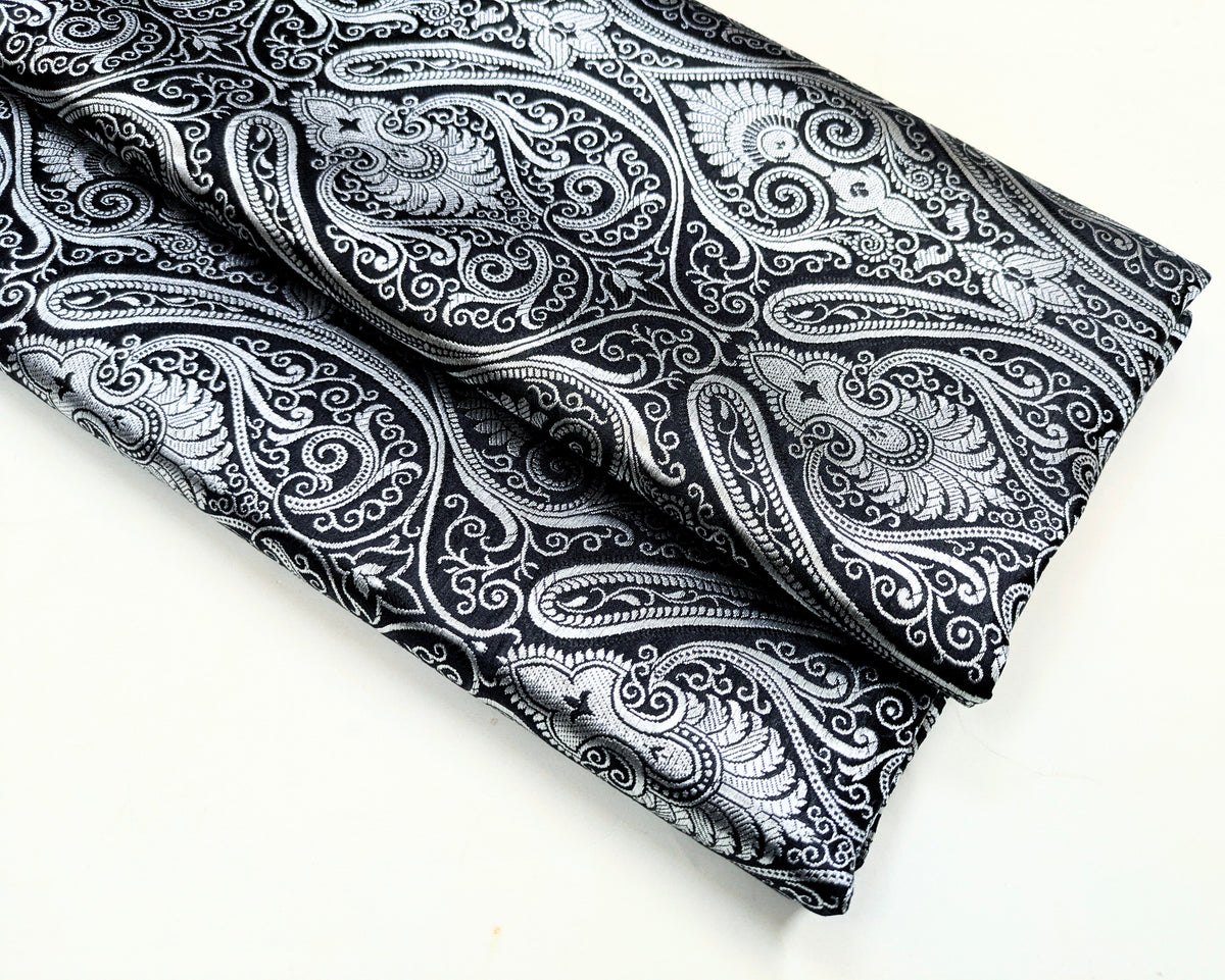 Indian Brocade Fabric Black Silver Jacquard fabric Luxury Apparel Fabric Wedding Dress fabric Craft Fabric by the yard/meter - NFAF103