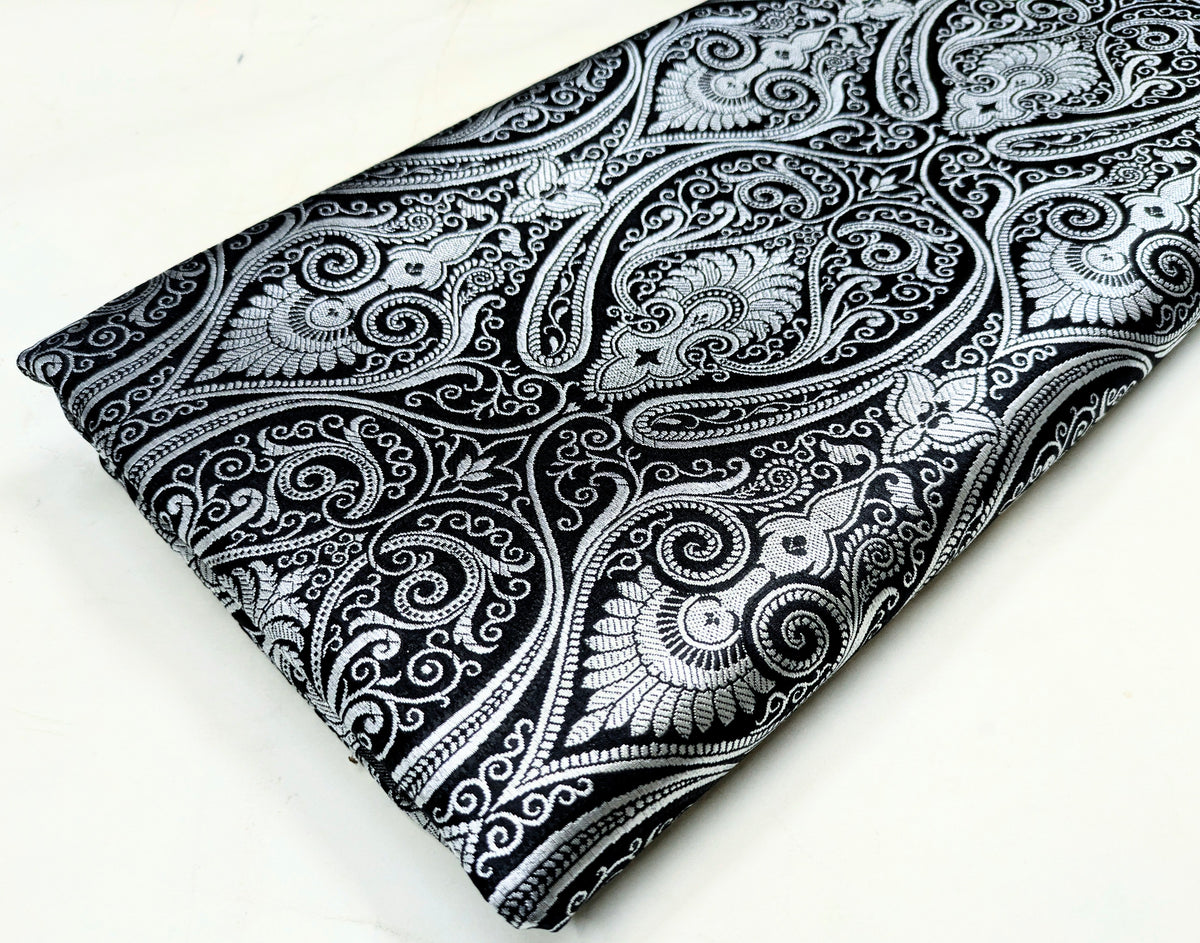 Indian Brocade Fabric Black Silver Jacquard fabric Luxury Apparel Fabric Wedding Dress fabric Craft Fabric by the yard/meter - NFAF103