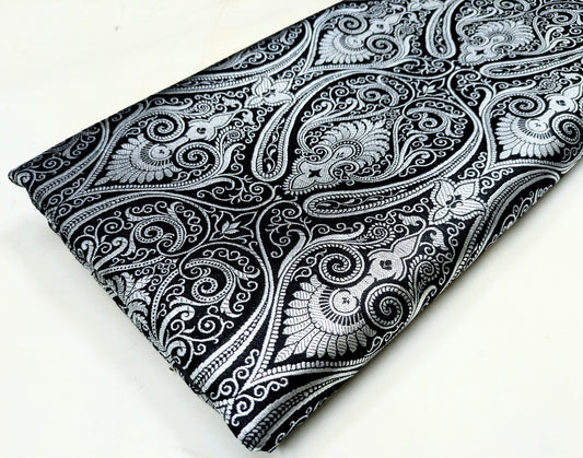 Indian Brocade Fabric Black Silver Jacquard fabric Luxury Apparel Fabric Wedding Dress fabric Craft Fabric by the yard/meter - NFAF103