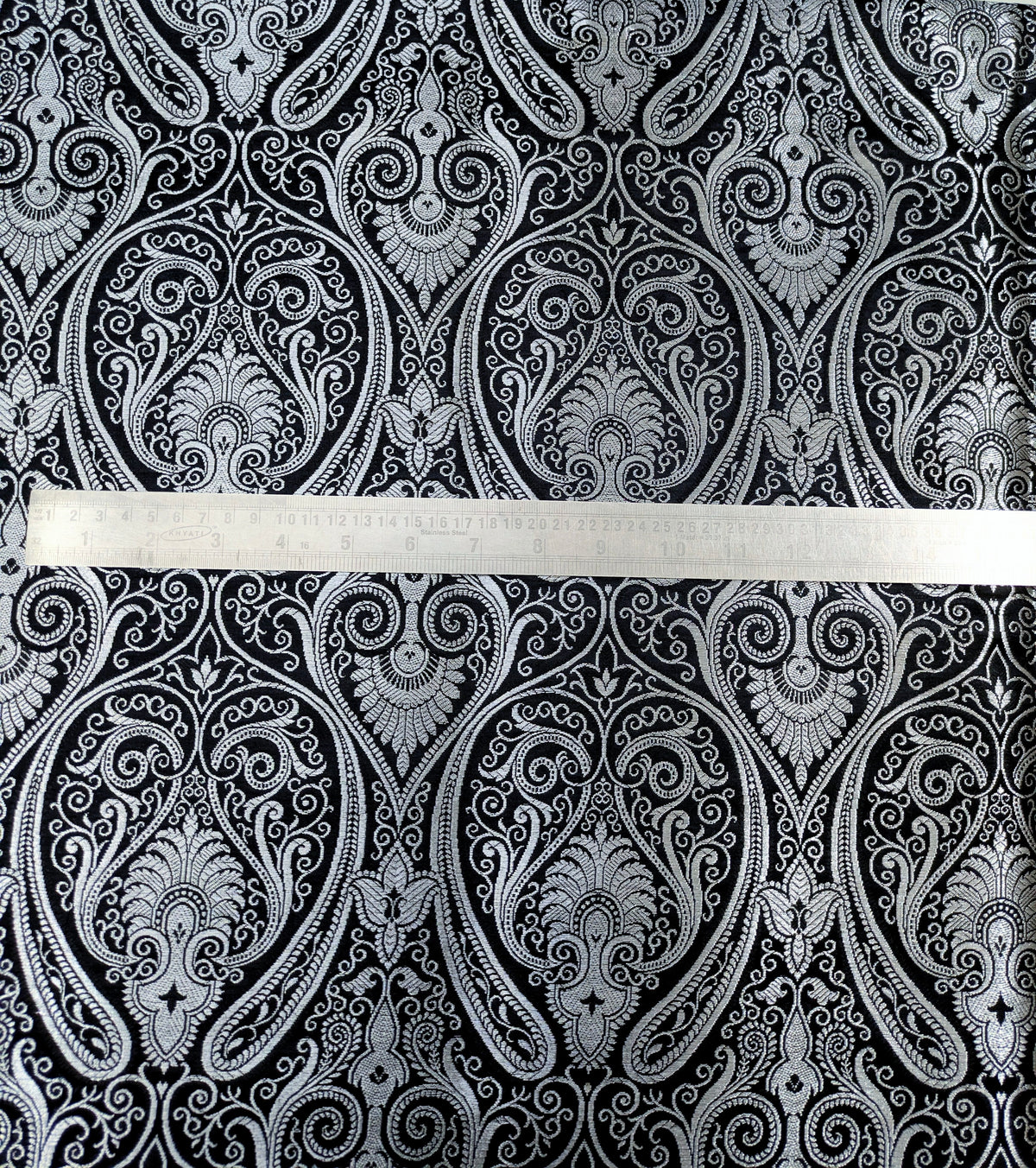 Indian Brocade Fabric Black Silver Jacquard fabric Luxury Apparel Fabric Wedding Dress fabric Craft Fabric by the yard/meter - NFAF103