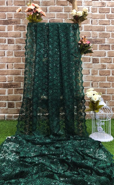 Green Embroidered Net, Tulle Fabric, Bridal Wedding Fabric, Mesh Fabric, Multiple lengths will come in the continuous piece - NF1061