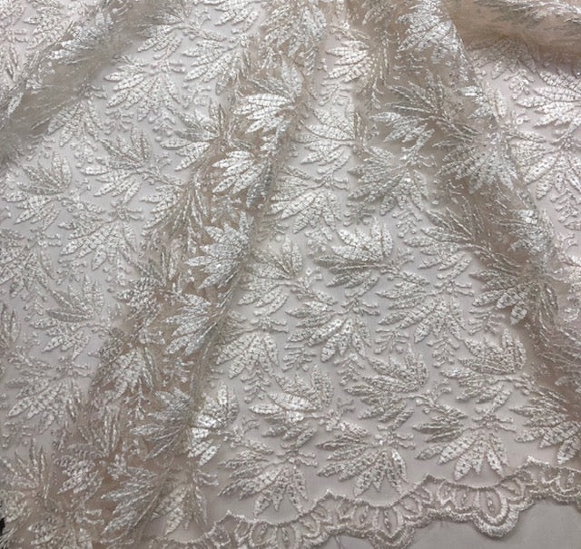 Indian Embroidered Tulle Net Fabric in Off White color, Multiple lengths will come in the continuous piece - NF1063