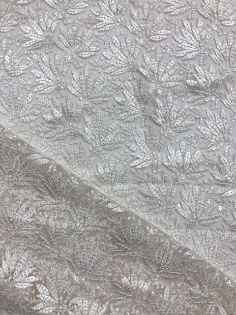 Indian Embroidered Tulle Net Fabric in Off White color, Multiple lengths will come in the continuous piece - NF1063