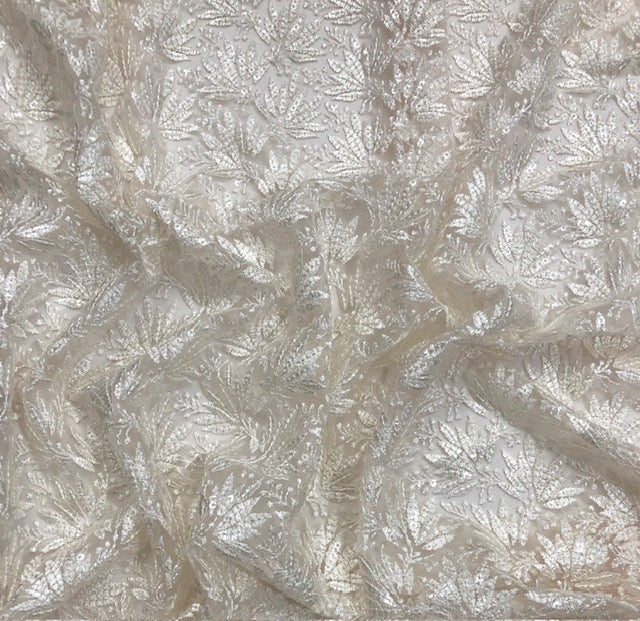 Indian Embroidered Tulle Net Fabric in Off White color, Multiple lengths will come in the continuous piece - NF1063