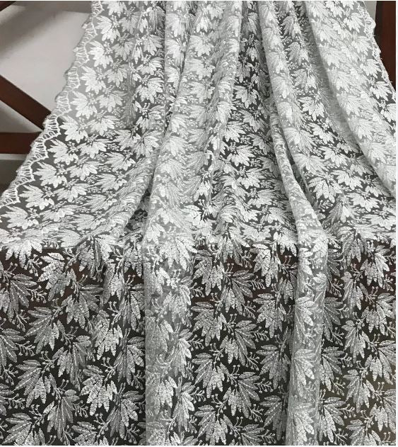 Gray Embroidered Net, Tulle Fabric, Bridal Wedding Mesh Fabric, Multiple lengths will come in the continuous piece - NF1064