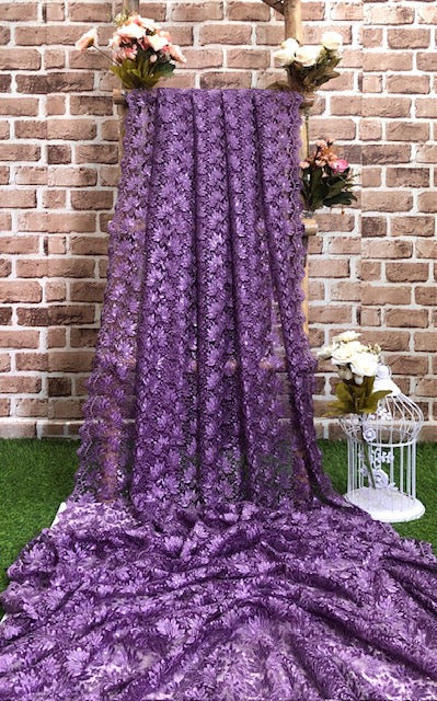 Lavender Embroidered Net, Tulle Fabric, Bridal Wedding Fabric, Mesh Fabric, Multiple lengths will come in the continuous piece - NF1065