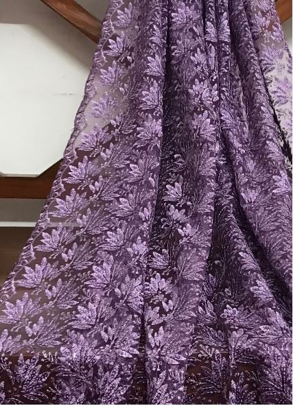 Lavender Embroidered Net, Tulle Fabric, Bridal Wedding Fabric, Mesh Fabric, Multiple lengths will come in the continuous piece - NF1065